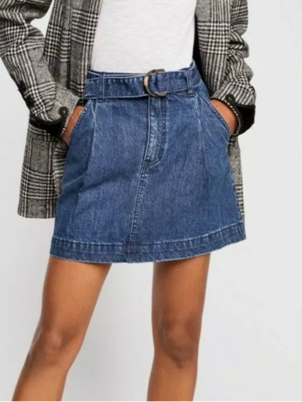 Free People Dark Denim Mini Skirt with Belt